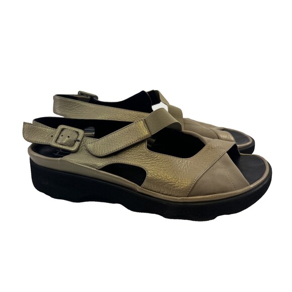 Thierry Rabotin Wilton Sandal Gold Metallic Leather Neoprene Elastic  40.5 US 10 - Picture 1 of 16